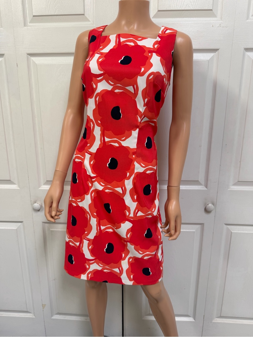 Red Poppy Floral Pattern Sheath Sleeveless Dress Size M (12)
